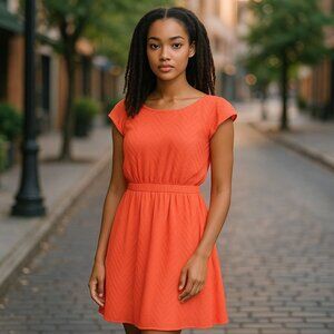 J.Crew Neon Orange Sleeveless chiffon Womens 4 Mini Dress in zigzag Beach Style